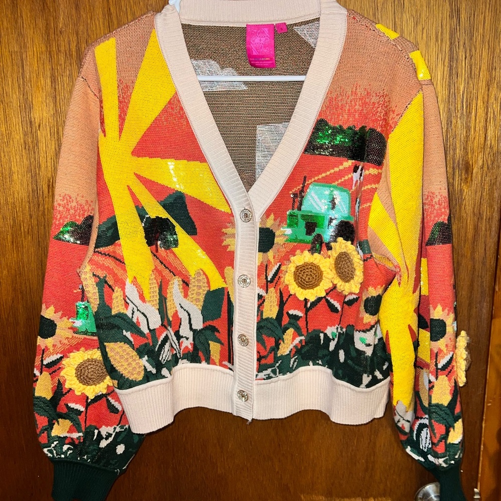 Queen of Sparkles Farm Cardigan NWOT